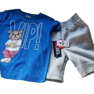 Rebel Boys 7 Short Set Blue top Gray Shorts
